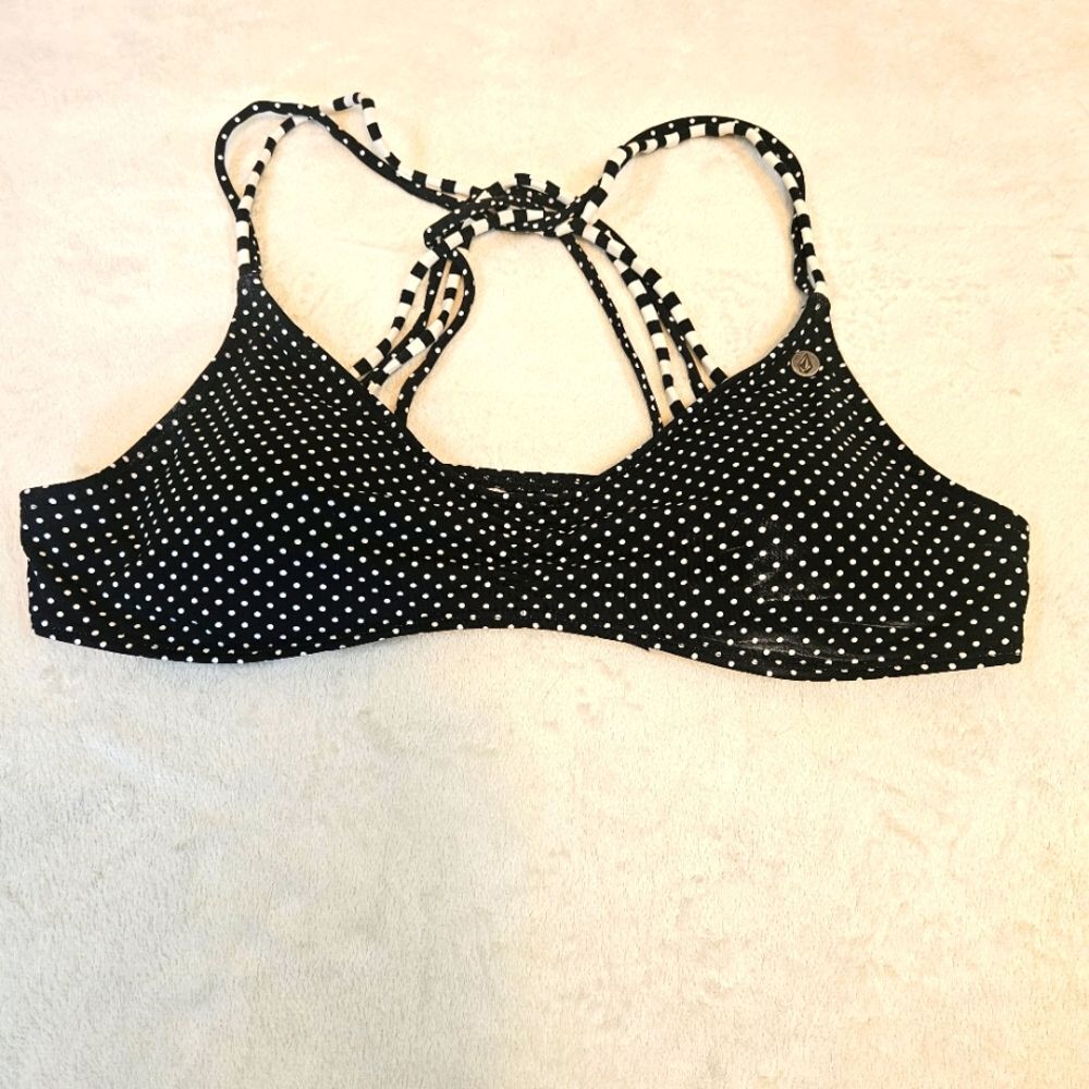 Volcom Polka Dot Strappy Bikini Top Black White Polka Dot Stripe Removable Pads